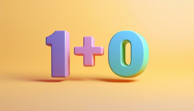 Colorful 3D numbers representing basic math equation with pastel tones on a soft background.