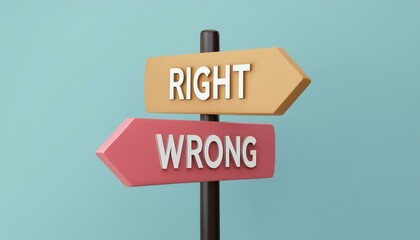 Signpost showing directions for right and wrong with a pastel background.