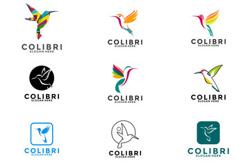 Obraz premium Set of Colibri logo design vector, Hummingbird logo design icon collections