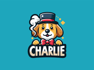 Charlie Dog logo design. Cartoon dog face. Colorful dog logo design template. Vector illustration Animal logotype concept.