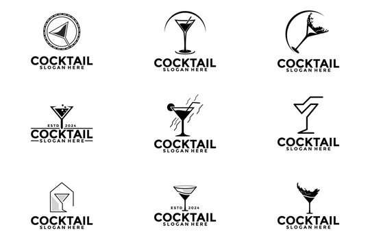 Set of Cocktail logo design vector vintage. alcohol drink icon. cocktail glass vector retro design template collections