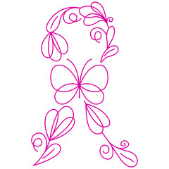 Pink ribbon with flowers and butterfly, Breast cancer awareness