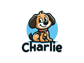 Charlie dog logo design. Cartoon dog face. Colourful dog logo design template. Vector illustration Animal logotype concept.