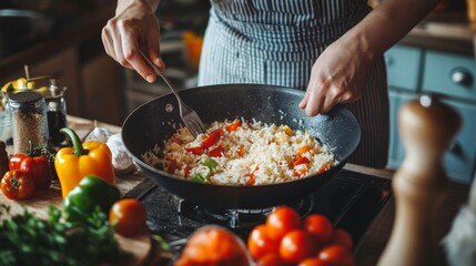 Cooking Colorful Vegetables in a Pan