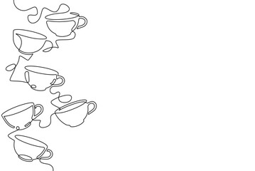 Obraz premium Vertical illustration with cups in continuous line drawing style isolated on white background. Design vector element with mug.
