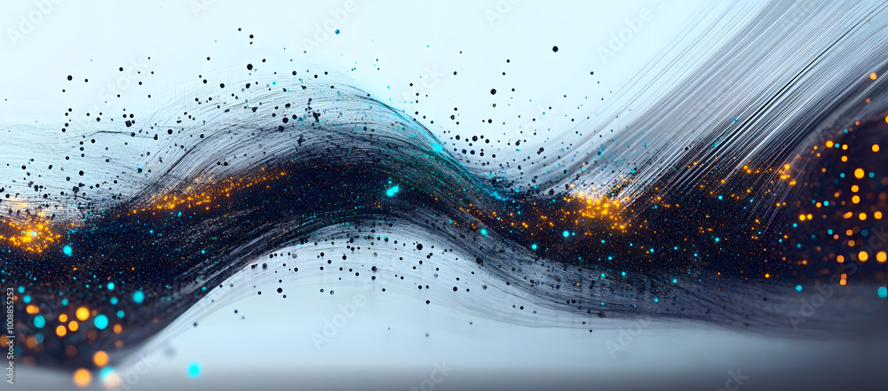 Poster data stream. neural network 3d illustration. big data and cybersecurity. global database and artific
