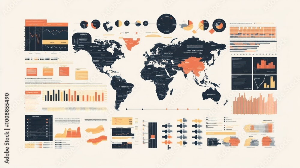 Poster Data Visualization Infographic with World Map and Various Charts