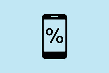 Cell phone with percentage symbol on screen, technology, finance and statistics concept.