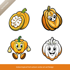 Ackee Tropical Fruit  Cartoon Vector Art Set Design