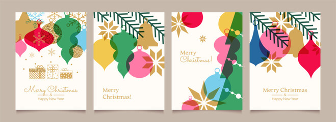 Merry Christmas and Happy New Year Set of greeting cards, posters, holiday backgrounds.