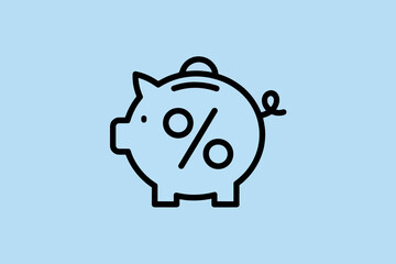 Piggy bank with percentage symbol on the front, business, finance and savings concept.