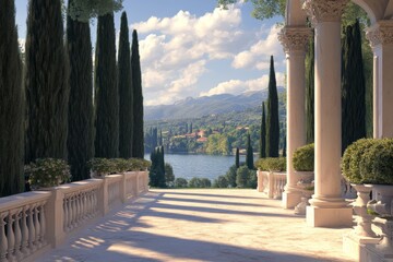 Fototapeta premium An anime cinematic scene blending urban and suburban landscapes with natural elements and fantasy architecture, creating an exciting adventure in a visually captivating world