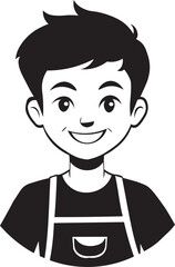 Black and White Vector Illustration of Young Happy Smiling Boy