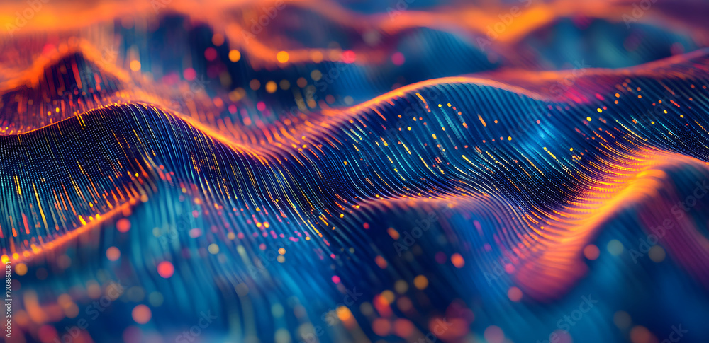 Poster cyber data stream. digital neural networks. 3d illustration of a wavy open source surface