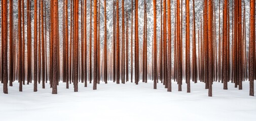 Calm winter forest of tall pines, snow covering the ground in a peaceful setting Winter  Pine  Calm, Serenity