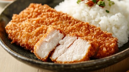 Crispy Fried Pork Cutlet with Steamed Rice Dish