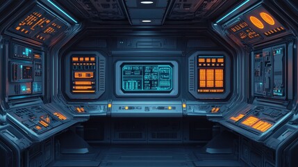 Futuristic Sci-Fi Spacecraft Interior Control Room