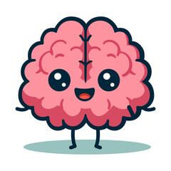 A cheerful cartoon brain character, radiating happiness, flat color vector doodle style. perfect for websites, banners, posters, and cards vector illustration template design