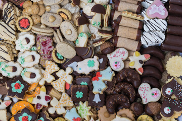 Various types of small Christmas cookies. Homemade baked Christmas cookies. Candy in a box