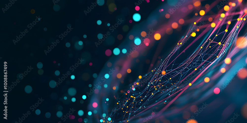 Poster big data concept. digital neural network. introduction of artificial intelligence. cyberspace of fut