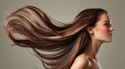 Confident Woman with Long Shiny Brown Hair for Empowerment and Beauty Themes