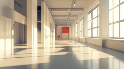 Sunlight Streaming Through Windows in a Modern Hallway