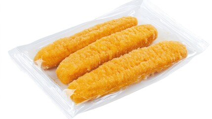 Frozen Fish Fingers in Packaging: Convenient Seafood Snack,This image features a packet of frozen fish fingers, prominently displaying the product's branding and nutritional information. The packet i