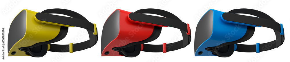 Poster virtual reality glasses and headset isolated on white background with clipping path. 3d render of de