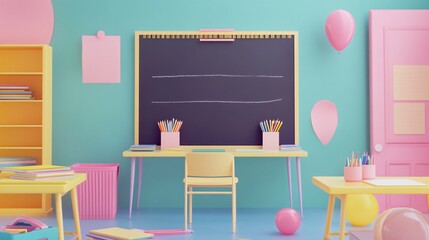 3D Colorful Classroom Back to School Concept Design