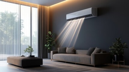 Fototapeta premium Modern living room with air conditioner and sofa
