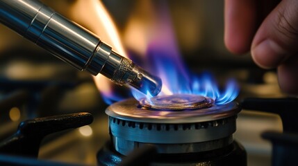 Classic Gas Lighter: A Vintage Tool for Fire,This image features a classic gas lighter, elegantly designed with a sleek metal finish. 