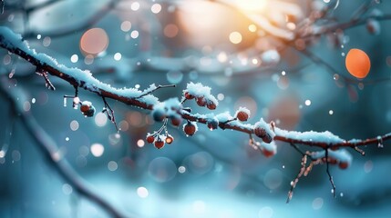 Glistening snow on tree branches, serene and magical, Nature, Cool tones, Photograph, Winter wonder