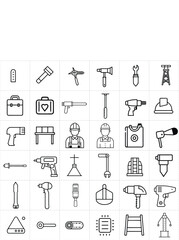 Black and white Construction tools line icon