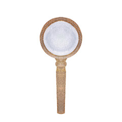 Magnifying glass with metal handle watercolor illustration isolated on white. Hand painted design. Clipart. High quality illustration for children education materials decor, stationary, cards, banners