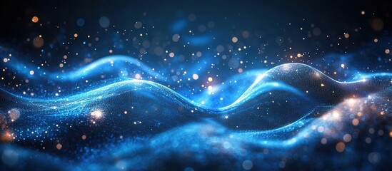 Fototapeta premium Abstract Digital Waveform with Glowing Particles and Dynamic Blue Light Effects in a Futuristic Technology Background