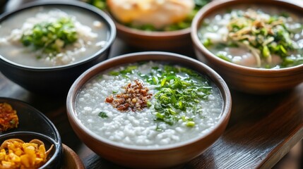 Asian breakfasts often include rice, soup, and light dishes such as congee, rice porridge, or noodles.