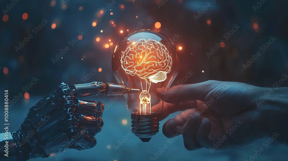 Poster ai and machine learning concept illustrated by robot