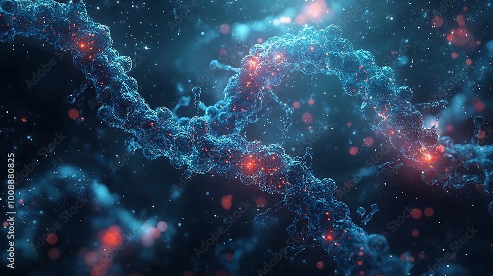 Poster stunning abstract representation of a molecular structure intertwined with cosmic elements, featurin