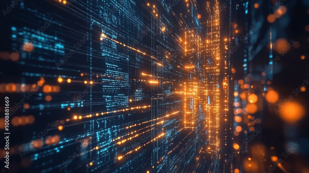 Fototapete a vibrant digital landscape showcasing streams of data and glowing particles, illustrating advanced 