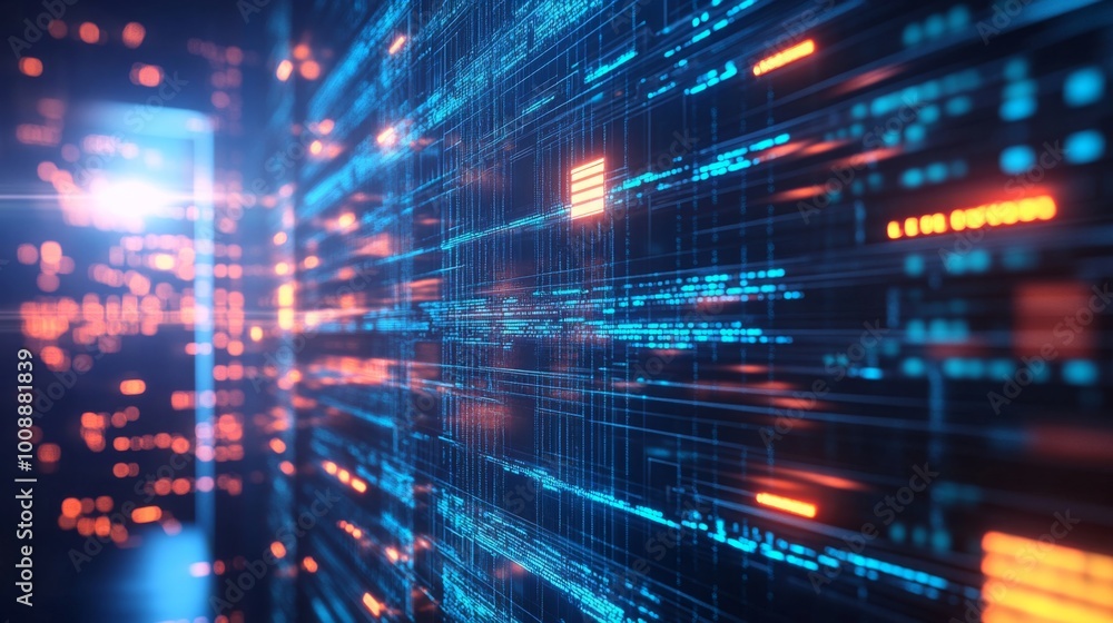 Poster a digital abstract representation featuring vibrant lines and data streams, symbolizing technology a