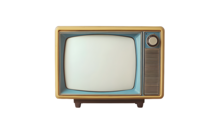 An old vintage retro tv television set with blank screen and isolated on a white background.