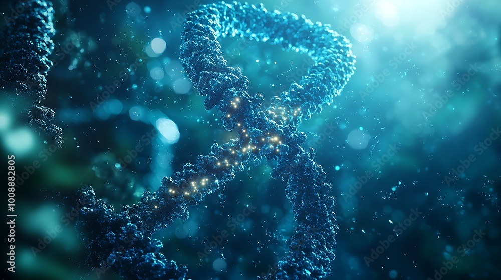 Poster explore a captivating visualization of a dna double helix surrounded by ethereal light. this image s