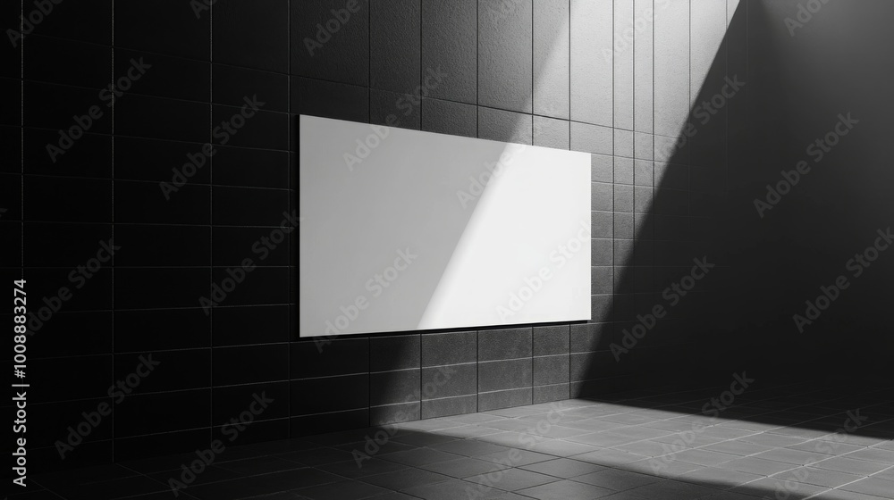 Aufkleber A minimalist room features a blank canvas illuminated by sunlight, creating a contrast between light and dark elements.