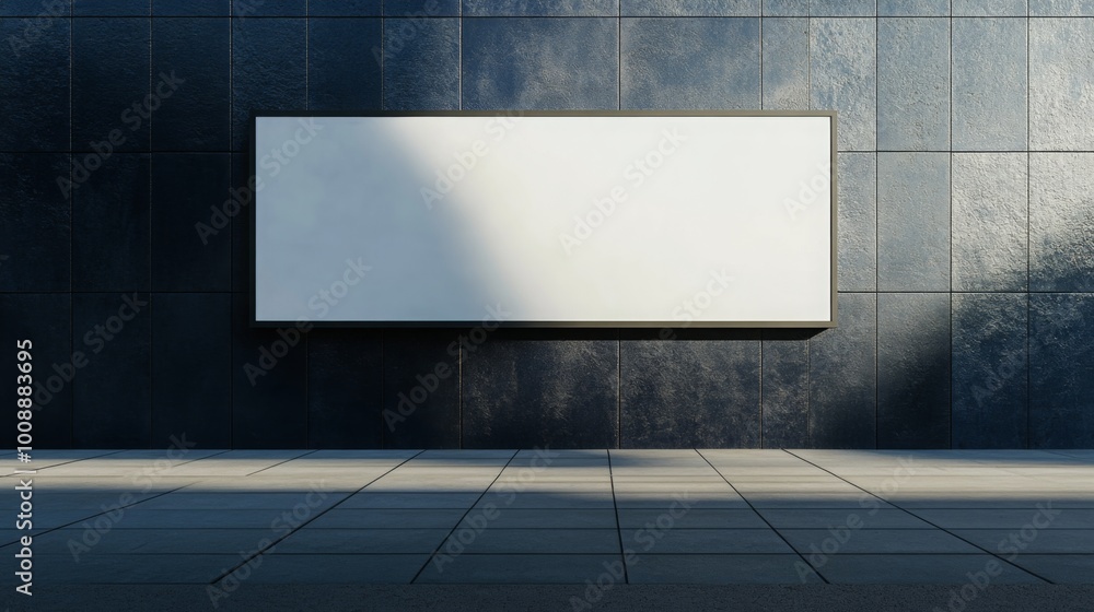 Poster a minimalist scene featuring a blank billboard against a textured wall, emphasizing simplicity and p