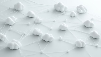 A [cloud-based content delivery network (CDN)] visualized in Bauhaus style, with [geometric nodes] representing data points. [Dither effects] and [exploded orthography] show internal network