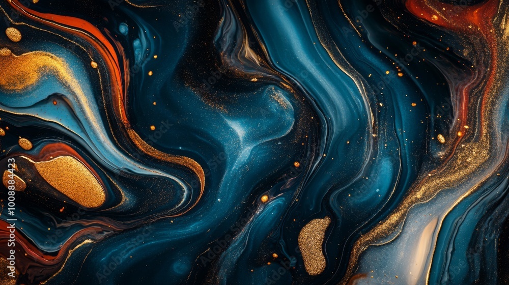 Aufkleber a mesmerizing abstract pattern featuring swirling blues, golds, and reds, creating a stunning visual