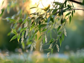 Willow tree swaying in the breeze, serene and graceful, Nature, Soft greens, Photograph, Botanical beauty