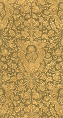  intricate gold floral pattern with scrolls and stylized bird design. ideal for vintage and luxury aesthetics.