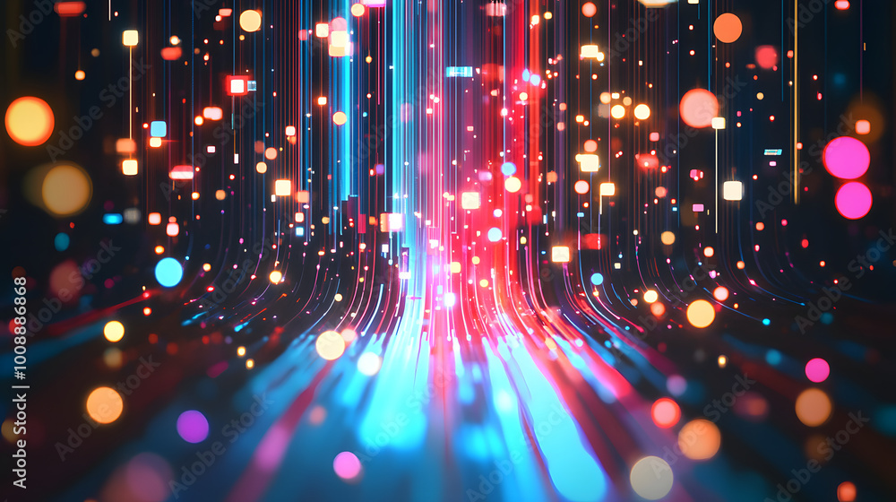 Poster cyber hi-tech. futuristic big data stream. motion of digital data flow. data transmission channel 3d