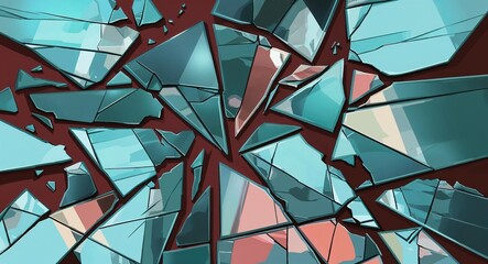 Fototapeta premium Anime cartoon style background featuring abstract broken glass and mirrored fractures